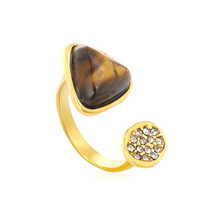 Load image into Gallery viewer, Tresoli  Stainless Steel Gold Color PVD Triangle Tiger's Eye With Czech White Imitation Diamond Adjustable Ring