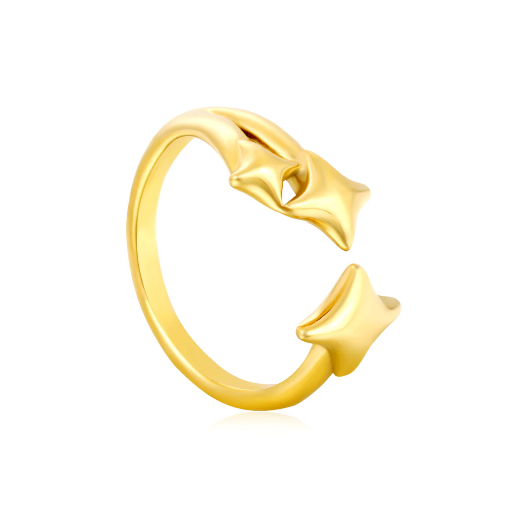Tresoli Stainless Steel Gold Color PVD Three Lucky Stars Open Adjustable Ring
