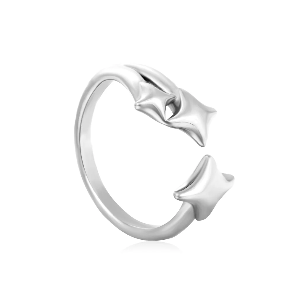 Tresoli  Stainless Steel Color PVD Three Lucky Stars Open Adjustable Ring