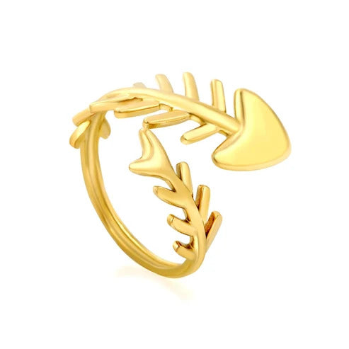 Stainless Steel Gold Color PVD Fish Shaped Open Ring