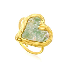 Load image into Gallery viewer, Stainless Steel Gold Color PVD Heart Inlaid Green Natural Stones Adjustable Ring
