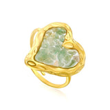 Stainless Steel Gold Color PVD Heart Inlaid Green Natural Stones Adjustable Ring