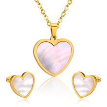 Load image into Gallery viewer, Tresoli Stainless Steel Gold Color PVD Sticky Heart White Shell Jewelry Set