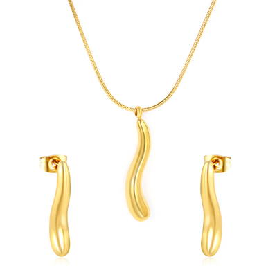 Tresoli Stainless Steel Gold Color PVD Long Teardrop Jewelry Set