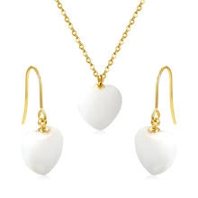 Load image into Gallery viewer, Tresoli Stainless Steel Gold Color PVD Heart White Natural Stone Set