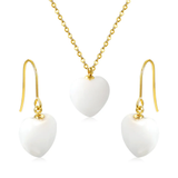 Tresoli Stainless Steel Gold Color PVD Heart White Natural Stone Set