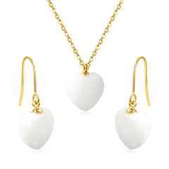 Tresoli Stainless Steel Gold Color PVD Heart White Natural Stone Set