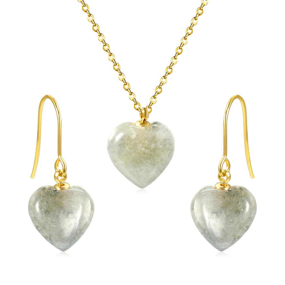 Tresoli Stainless Steel Gold Color PVD Heart Shape Gray Stones Jewelry Set