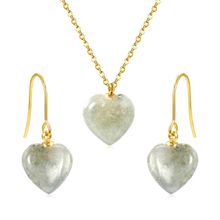 Load image into Gallery viewer, Tresoli Stainless Steel Gold Color PVD Heart Shape Gray Stones Jewelry Set