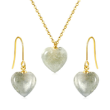 Tresoli Stainless Steel Gold Color PVD Heart Shape Gray Stones Jewelry Set