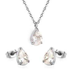 Tresoli Stainless Steel Color PVD Teardrop Cubic Zirconia Cross Chain Jewelry Set