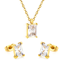 Load image into Gallery viewer, Tresoli Stainless Steel Gold Color PVD Rectangular Cubic Zirconia Cross Chain Jewelry Set