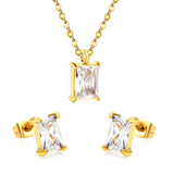 Tresoli Stainless Steel Gold Color PVD Rectangular Cubic Zirconia Cross Chain Jewelry Set