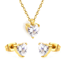 Load image into Gallery viewer, Tresoli Stainless Steel Gold Color PVD Heart Cubic Zirconia Cross Chain Jewelry Set