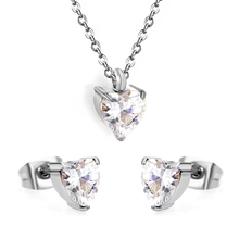 Load image into Gallery viewer, Tresoli Stainless Steel Steel Color PVD Heart Cubic Zirconia Cross Chain Jewelry Set
