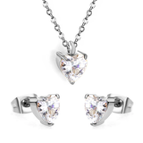 Tresoli Stainless Steel Steel Color PVD Heart Cubic Zirconia Cross Chain Jewelry Set