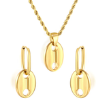 Tresoli Stainless Steel Gold Color PVD Pig Nose Oval Wire Ear Clips Earrings And Necklace Set