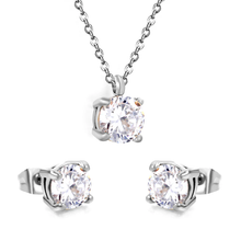 Load image into Gallery viewer, Tresoli Stainless Steel Steel Color PVD Round Cubic Zirconia Cross Chain Jewelry Set