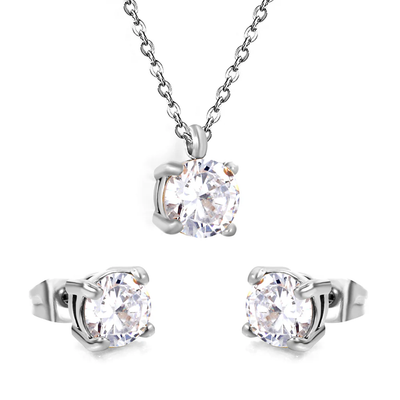 Tresoli Stainless Steel Steel Color PVD Round Cubic Zirconia Cross Chain Jewelry Set