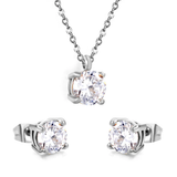Tresoli Stainless Steel Steel Color PVD Round Cubic Zirconia Cross Chain Jewelry Set