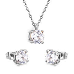 Tresoli Stainless Steel Steel Color PVD Round Cubic Zirconia Cross Chain Jewelry Set