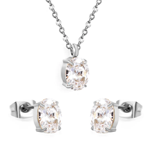 Load image into Gallery viewer, Tresoli Stainless Steel Color PVD Oval Cubic Zirconia Cross Chain Jewelry Set