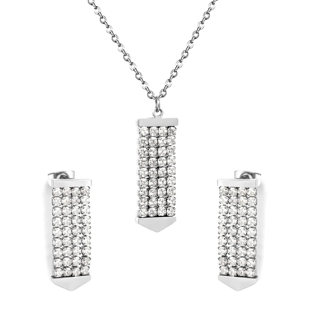 Tresoli Stainless Steel Color PVD Four Row Crystal Tassel Set