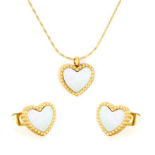 Load image into Gallery viewer, Tresoli Stainless Steel Gold Color PVD Heart Shaped White Shell Cross Hammer Chain Jewelry Set