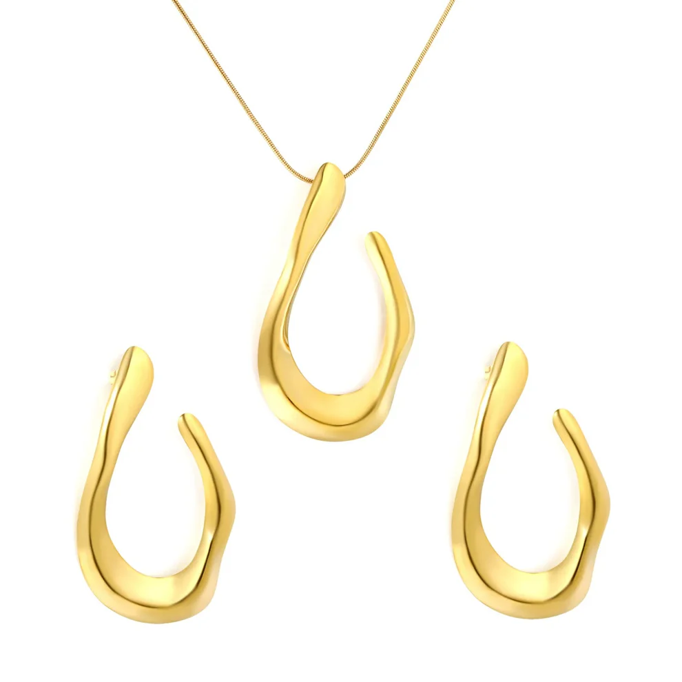 Tresoli Stainless Steel Gold Color PVD Irregular U Shaped Stud Earring Set