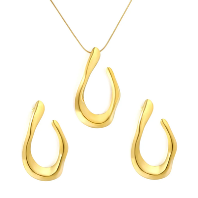 Tresoli Stainless Steel Gold Color PVD Irregular U Shaped Stud Earring Set