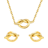 Tresoli Stainless Steel Gold Color PVD Knotting With Cross Link Chain Earrings And Necklace Set