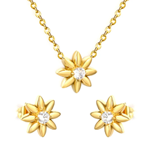 Load image into Gallery viewer, Tresoli Stainless Steel Gold Color PVD Flower Inlaid Stone Jewelry Set With Cross Chain