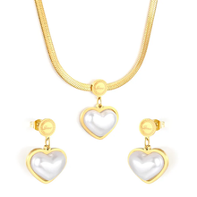 Load image into Gallery viewer, Tresoli Stainless Steel Gold Color PVD Pearl Heart Shaped Earring And Necklace Set