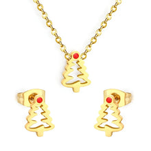 Load image into Gallery viewer, Stainless Steel Gold Color PVD Red Enamel Christmas Tree Jewelry Set