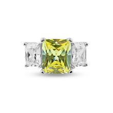 Load image into Gallery viewer, Sterling Silver Modern Trio Stone Ring Centered with Solid Yellow CzAnd Paired with Fine Double Clear Cz Stones