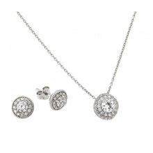 Load image into Gallery viewer, Sterling Silver Rhodium Plated Round CZ Stud Earring and Necklace Set