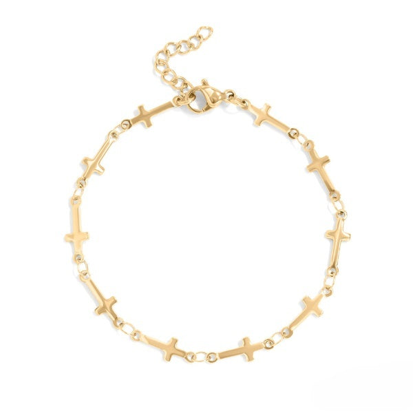 Stelluxe Stainless Steel Gold Color PVD Cross Chain Bracelet