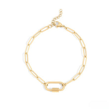 Load image into Gallery viewer, Stelluxe Stainless Steel Gold Color PVD Paperclip Carabiner Bracelet