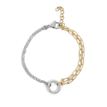 Load image into Gallery viewer, Stelluxe Stainless Steel And Gold Color PVD Mixed Metal Double Chain Charm Holder Bracelet