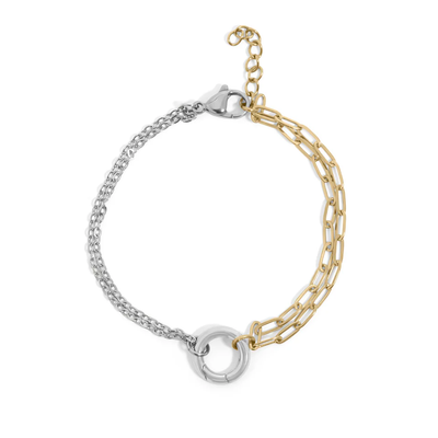 Stelluxe Stainless Steel And Gold Color PVD Mixed Metal Double Chain Charm Holder Bracelet