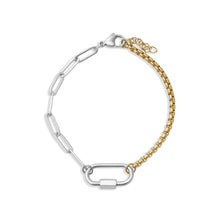 Load image into Gallery viewer, Tresoli  Stainless Steel And Gold Color PVD Mixed Metal Split Chain Paperclip Carabiner Bracelet