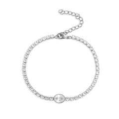 Tresoli Stainless Steel Color PVD Oval Stone Tennis Chain Bracelet
