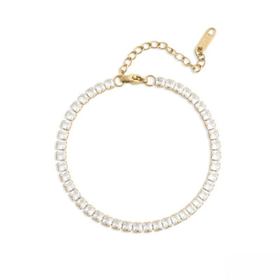 Tresoli Stainless Steel Gold Color PVD Emerald Cut CZ Stone Tennis Chain Bracelet