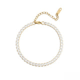 Tresoli Stainless Steel Gold Color PVD Emerald Cut CZ Stone Tennis Chain Bracelet