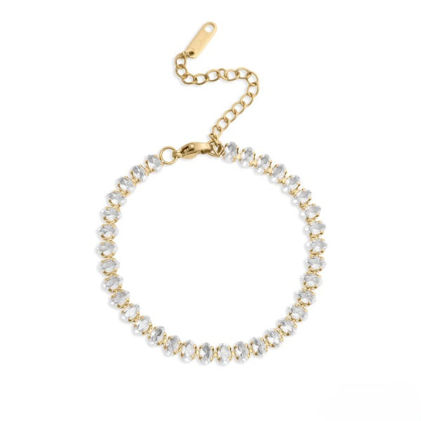 Tresoli Stainless Steel Gold Color PVD Oval CZ Tennis Chain Bracelet