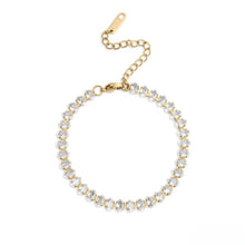 Load image into Gallery viewer, Tresoli Stainless Steel Gold Color PVD Oval CZ Tennis Chain Bracelet