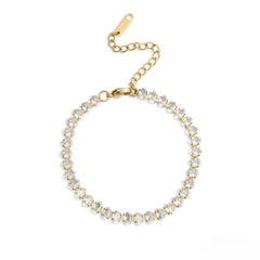 Tresoli Stainless Steel Gold Color PVD Oval CZ Tennis Chain Bracelet