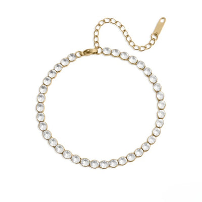 Tresoli Stainless Steel Gold Color PVD CZ Round Stone Tennis Chain Bracelet
