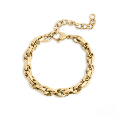 Tresoli Stainless Steel Gold Color PVD Double Oval Chain Bracelet