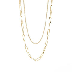 Stelluxe Stainless Steel Gold Color PVD Dainty Curb And Paperclip Layered Chain Necklace